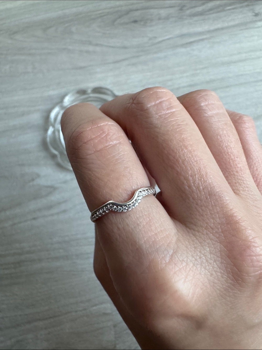 Vintage Silver Curved Pave stacking ring - Size 7